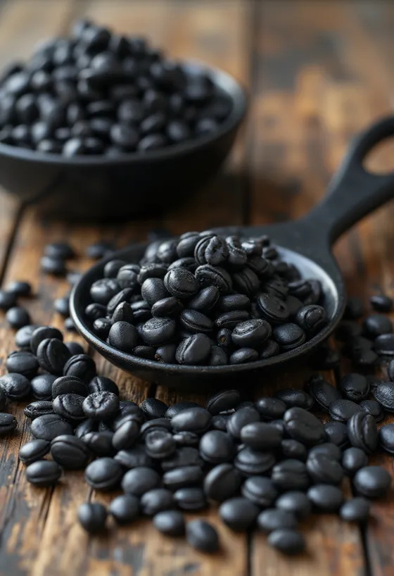 Tas de graines de tournesol à coque noire, aspect brut et naturel.