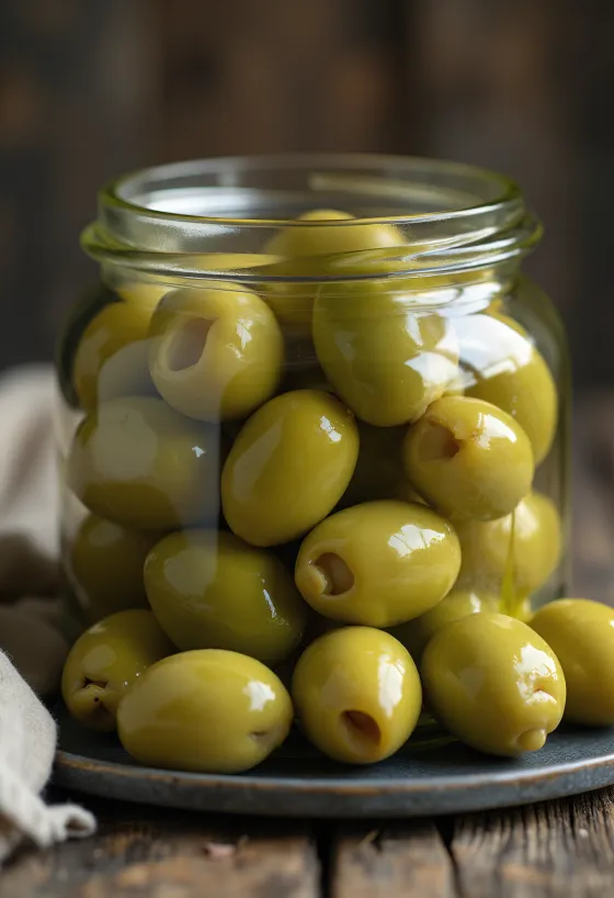 Olives vertes fraîches, lisses et fermes en gros plan.