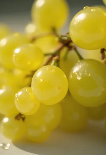 Grappe de raisin Perle de Csaba, baies jaune-vert juteuses en gros plan