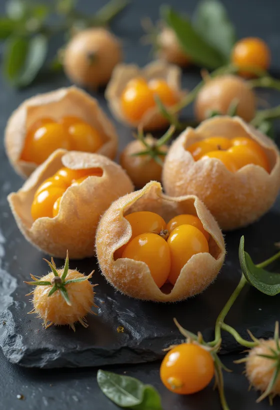 Baies de Physalis orange vif avec leur calice séché décoratif