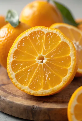Oranges fraîches entières et coupées sur table en bois avec jus