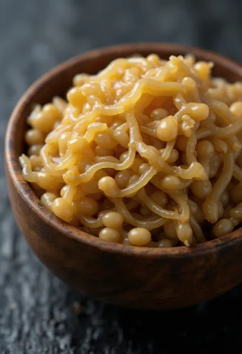 Bol de Nattō fermenté à la texture filante avec baguettes