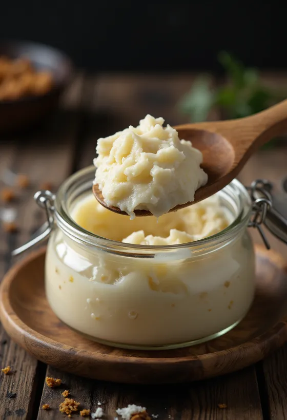 Graisse de canard crue dans un bol avec des morceaux de gras