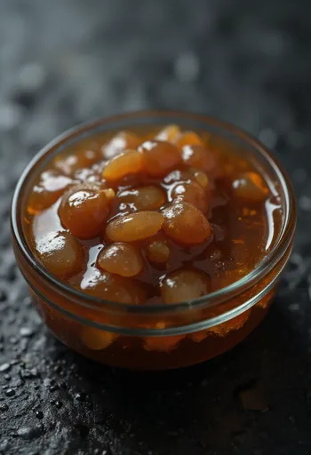 Bol de sauce d'huître brune et épaisse avec ingrédients asiatiques