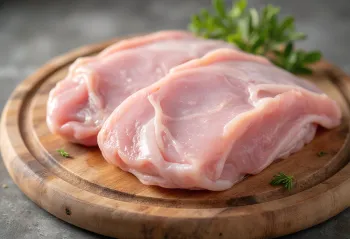 Morceaux de dinde frais avec épices et ail sur planche