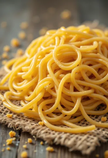 Nouilles ramen séchées étalées sur une surface en bois