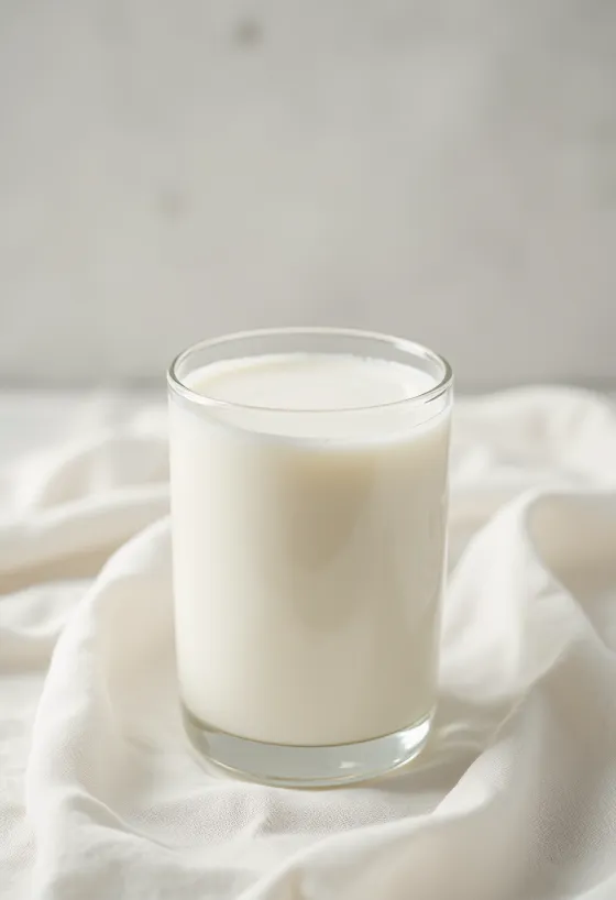 Lait de riz versé dans un verre avec du riz en grain à côté