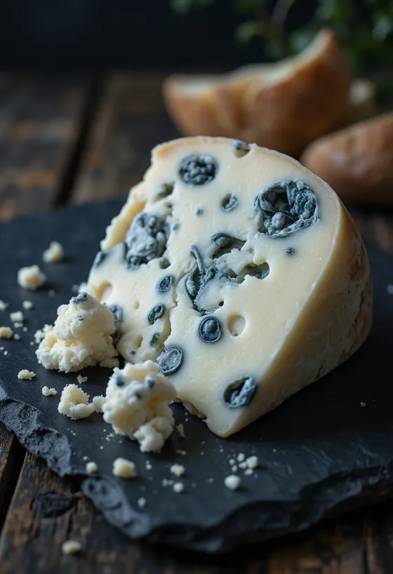 Morceau de Roquefort AOP frais dans un bol
