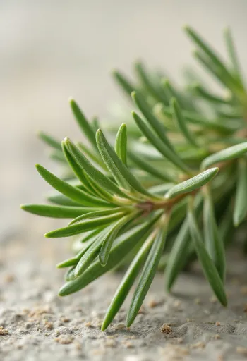 Feuilles de romarin séchées et poudre sur bois