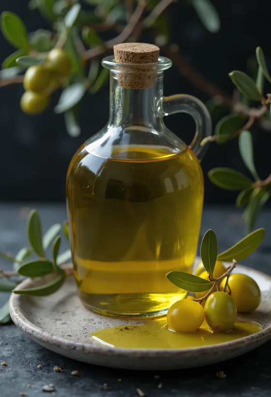 Huile de grignons d'olive limpide dans un bol en verre