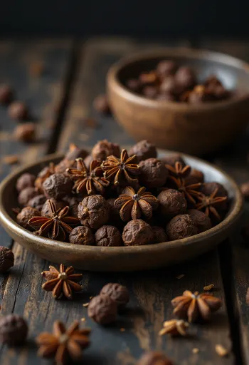 Baies de piment de la Jamaïque entières dans un bol en bois