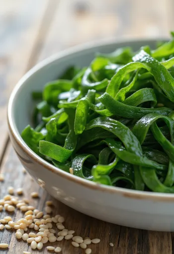 Fragments d'algue wakame séchée vert foncé