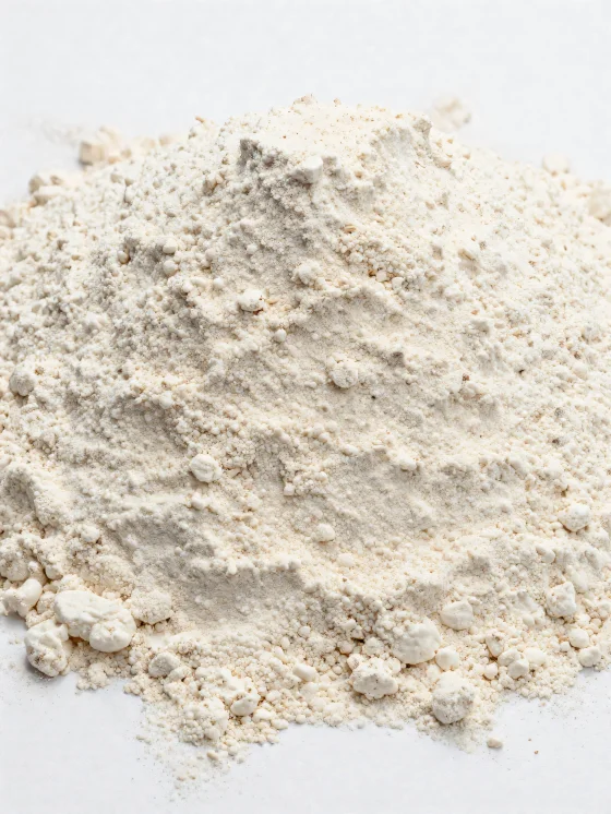 Farine d'épeautre dans un bol en céramique, teinte beige naturelle