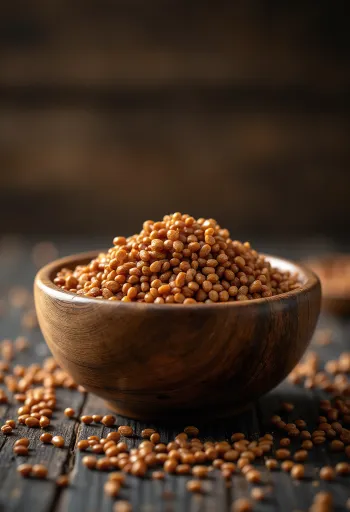 Grains d'éleusine (millet doigt) à la texture fine et couleur naturelle.