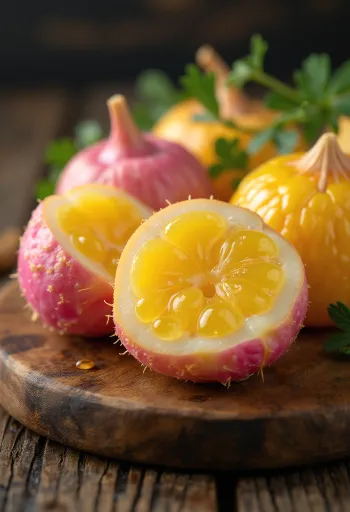 Tubercules d'ulluco séchés aux couleurs vives roses et violettes