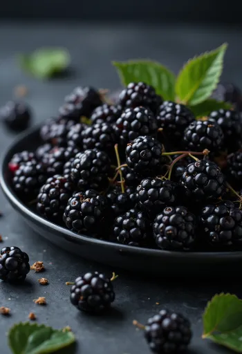 Mûres sauvages fraîches foncées entières et coupées