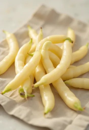 Haricots beurre frais jaunes sur une planche à découper