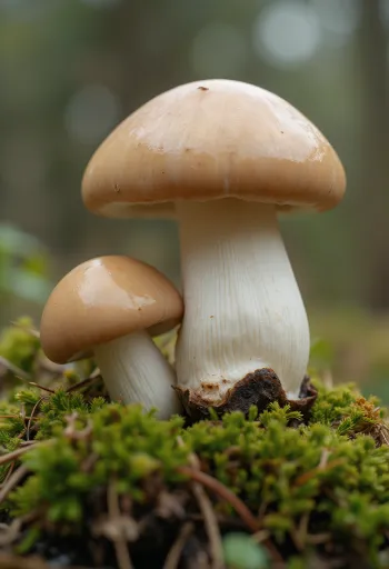 Cèpes frais sur une table en bois style forestier
