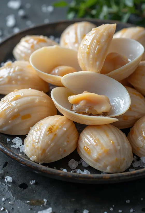 Chair de palourdes fraîches sur glace avec citron et persil