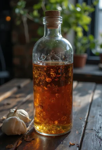 Bouteille et verre de vermouth rouge avec épices et olives