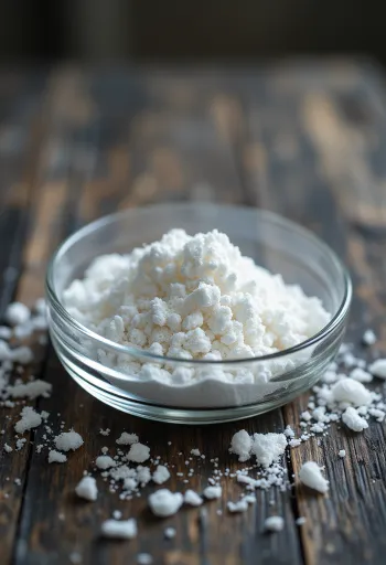 Cristaux de xylitol blanc dans un bol avec cuillère en bois