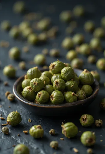 Grains de poivre vert entiers séchés dans un bol