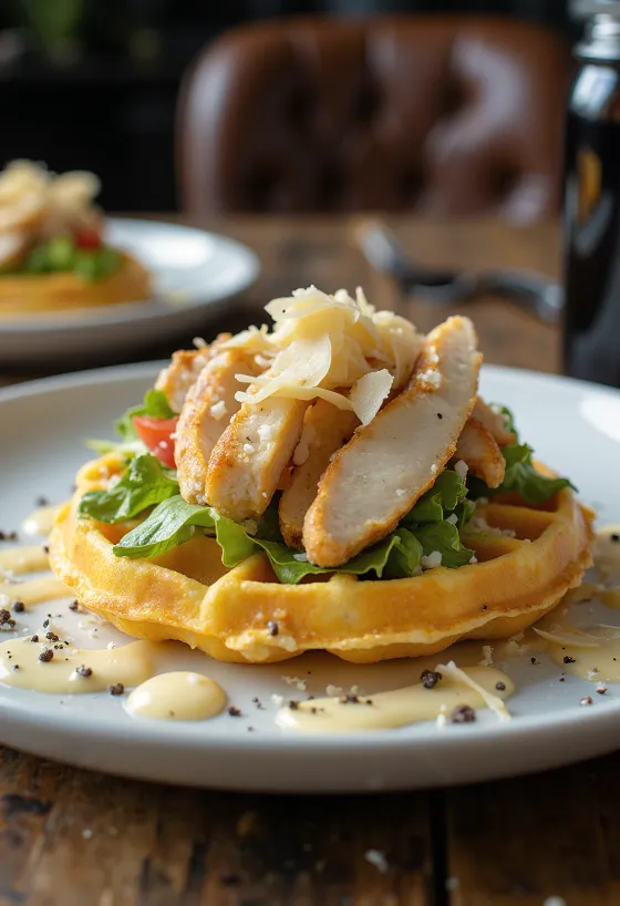 Gaufre salade César au poulet et parmesan