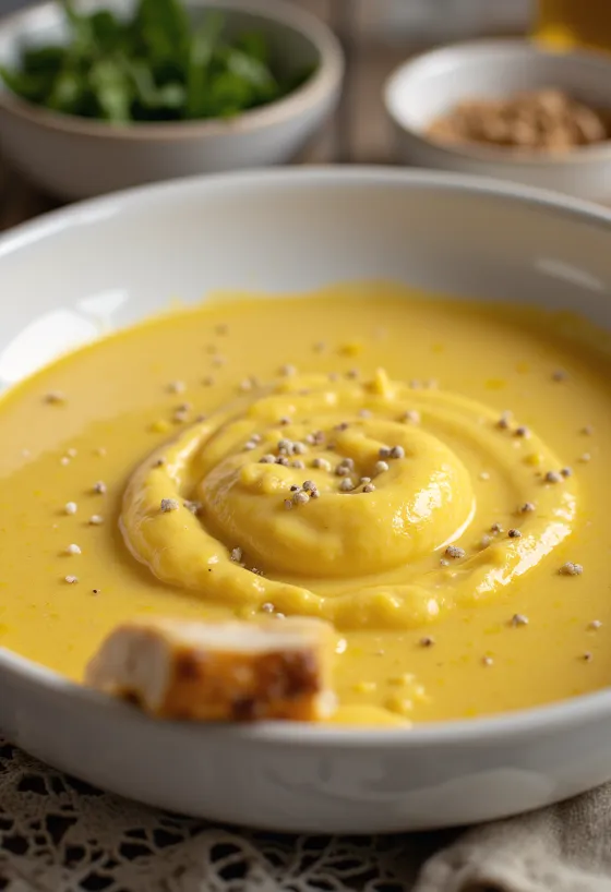 Sauce crème curry onctueuse servie à la louche