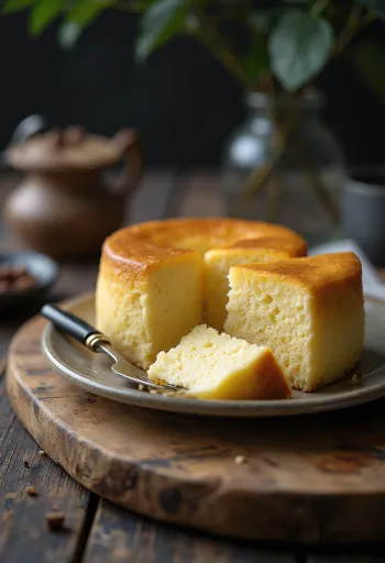 Cheesecake japonais moelleux et léger, saupoudré de sucre glace