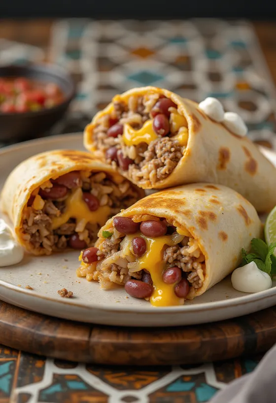 Burrito classique au bœuf, riz, haricots et fromage
