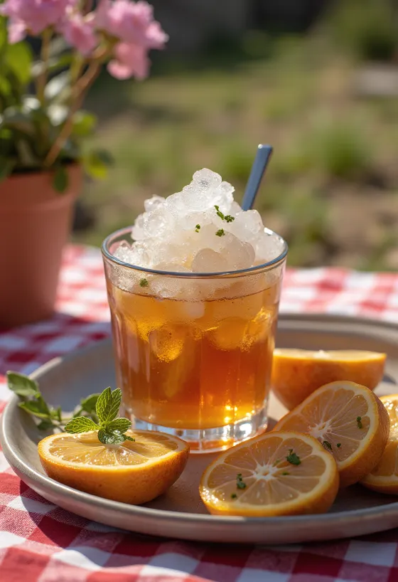 Cocktail Mint Julep décoré de feuilles de menthe et de glace pilée