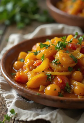 Olluquito au persil, plat péruvien servi avec carottes et persil frais