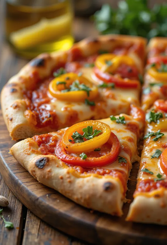 Pizza ai Peperoni aux poivrons colorés et mozzarella