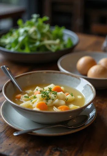 Soupe de chou-rave vegan servie