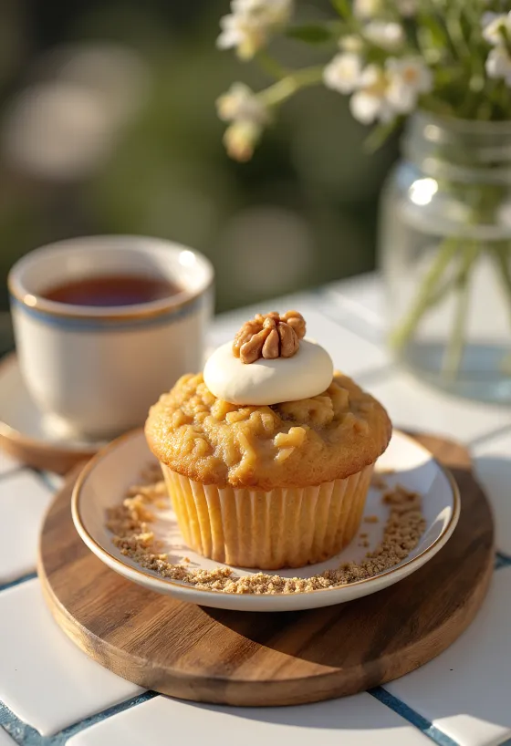 Cupcake aux noix surmonté d'un cerneau de noix