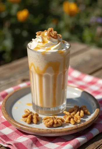 Milkshake noix et caramel dans un verre