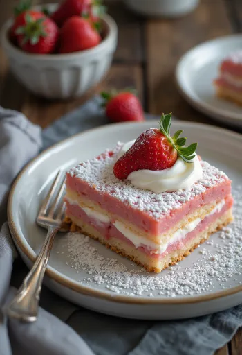 Tranche carrée de génoise avec chantilly et fraise