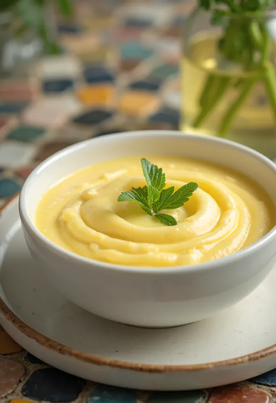Sauce Avgolemono au citron servie avec poisson et légumes