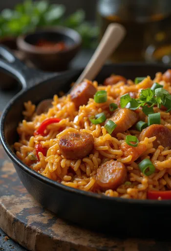 Jambalaya au poulet aux saveurs riches et ingrédients colorés