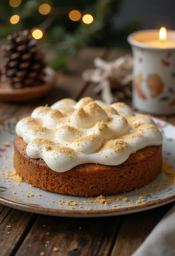 Gâteau de Noël aux épices décoré de cannelle et de poudre d'or