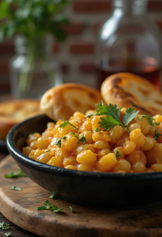 Misal Pav au tapioca sabudana, dans un bol, sauce riche au tapioca, servi avec petit pain croustillant