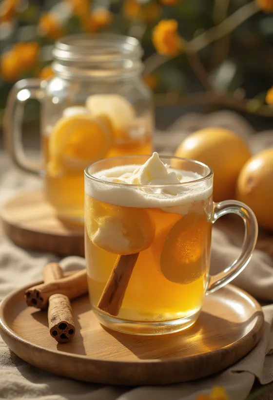Cidre miel-gingembre servi dans un verre