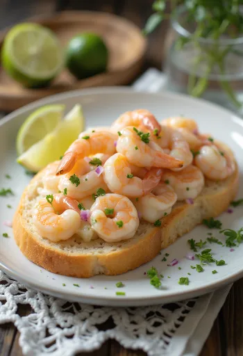 Skagenröra au zeste de citron vert servi sur pain grillé, décoré d'aneth frais