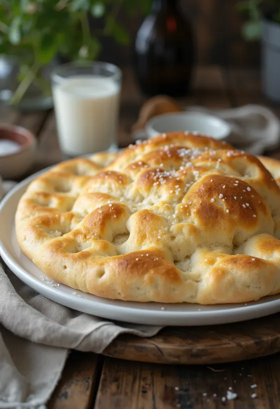 Focaccia moelleuse à la crème servie