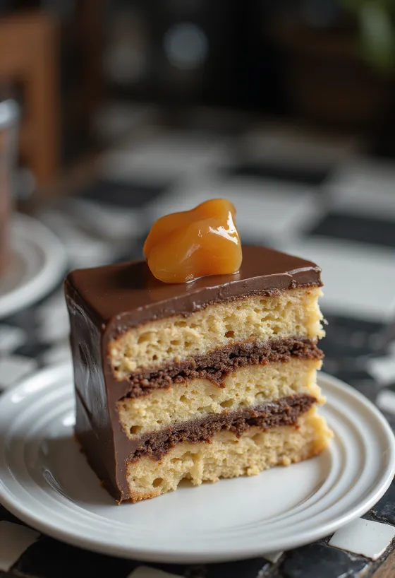 Dobos torte fourrée de crème au chocolat et couche de caramel