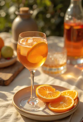 Cocktail Aperol à l'Orange servi avec une tranche d'orange et de la glace