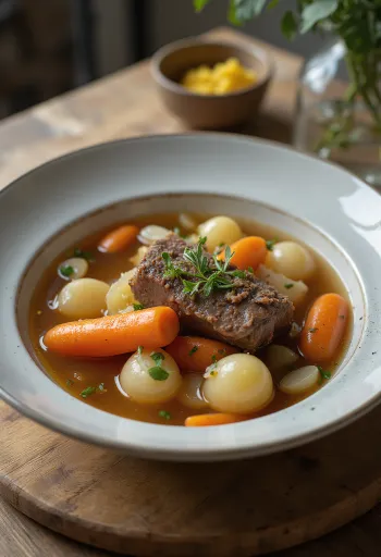Pot-au-feu, bouillon de viande traditionnel français aux légumes