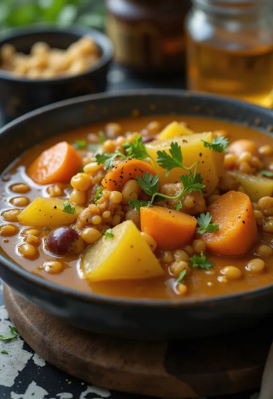 Sambar aux légumes mélangés servi avec du riz et un accompagnement de légumes