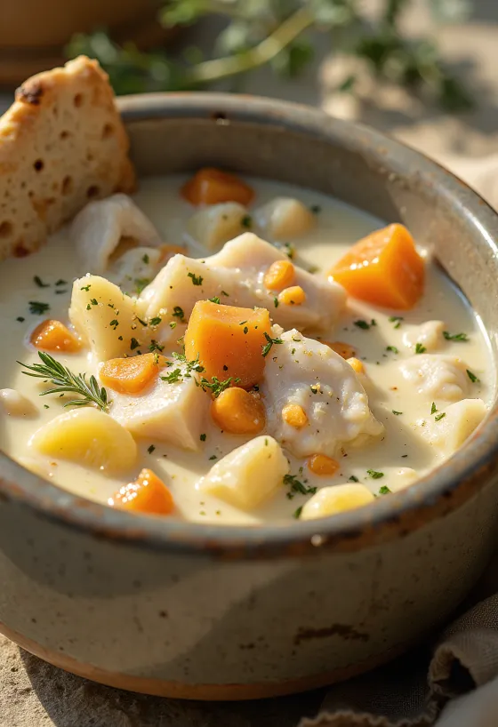 Soupe Cullen Skink crémeuse aux morceaux de poisson et légumes