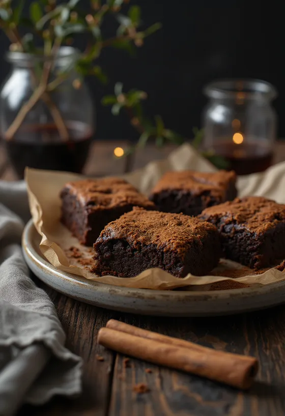 Carrés de brownie à la cannelle sur une assiette